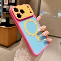 Vibrant Color Block Shockproof Phone Case with Magnetic Charging Compatibility - iPhone 15 Plus (Rose Red Blue)