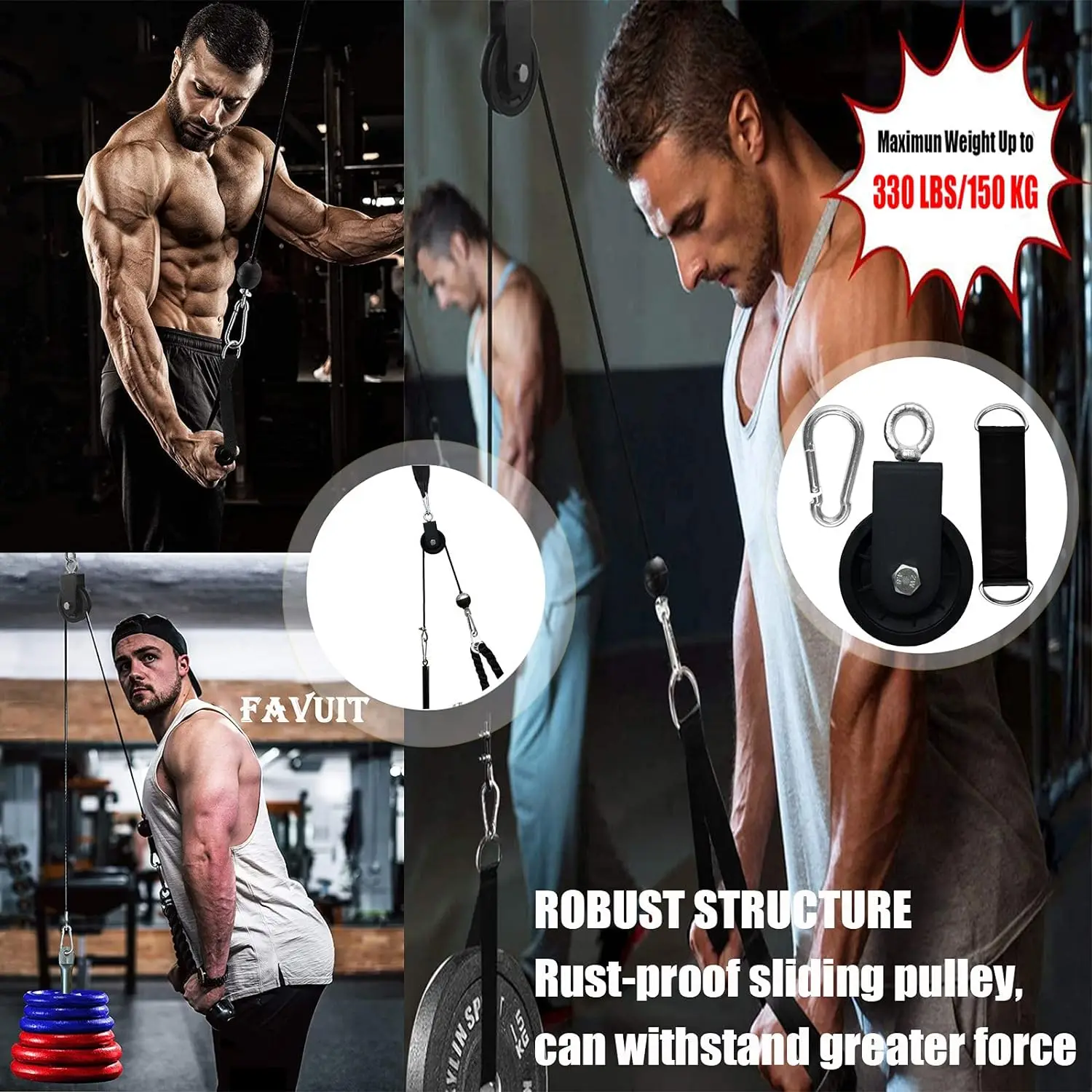 360 Degree Rotation Silent Nylon Gym Cable Pulley Hanging Straps Carabiner LAT Pulley System DIY Attachment Accessories gym accessories fitness cable pulley fitness pulley cable fitness pulley