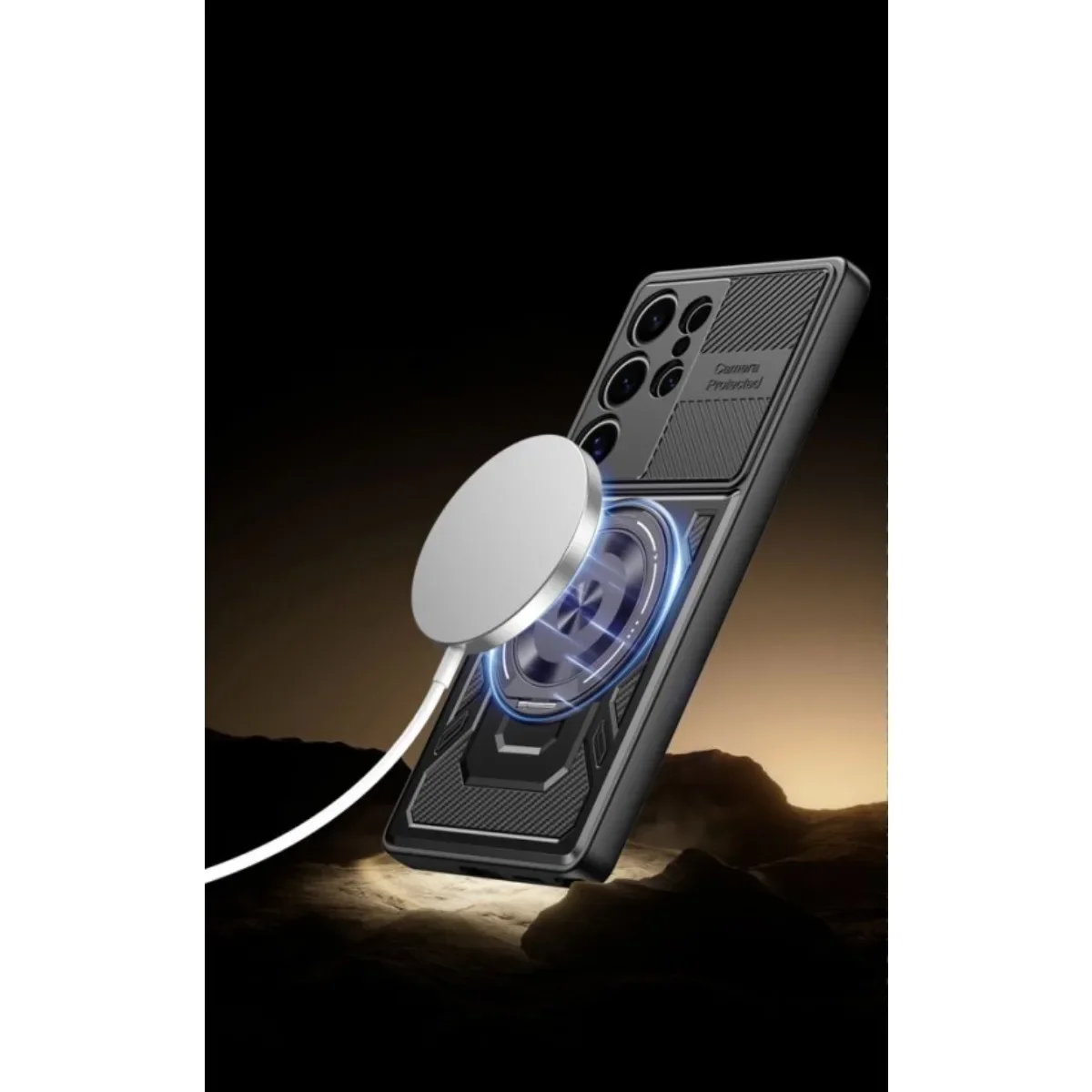 Enhanced Armor Case with 360° Rotating Ring Stand and Magnetic Wireless Charging Compatibility