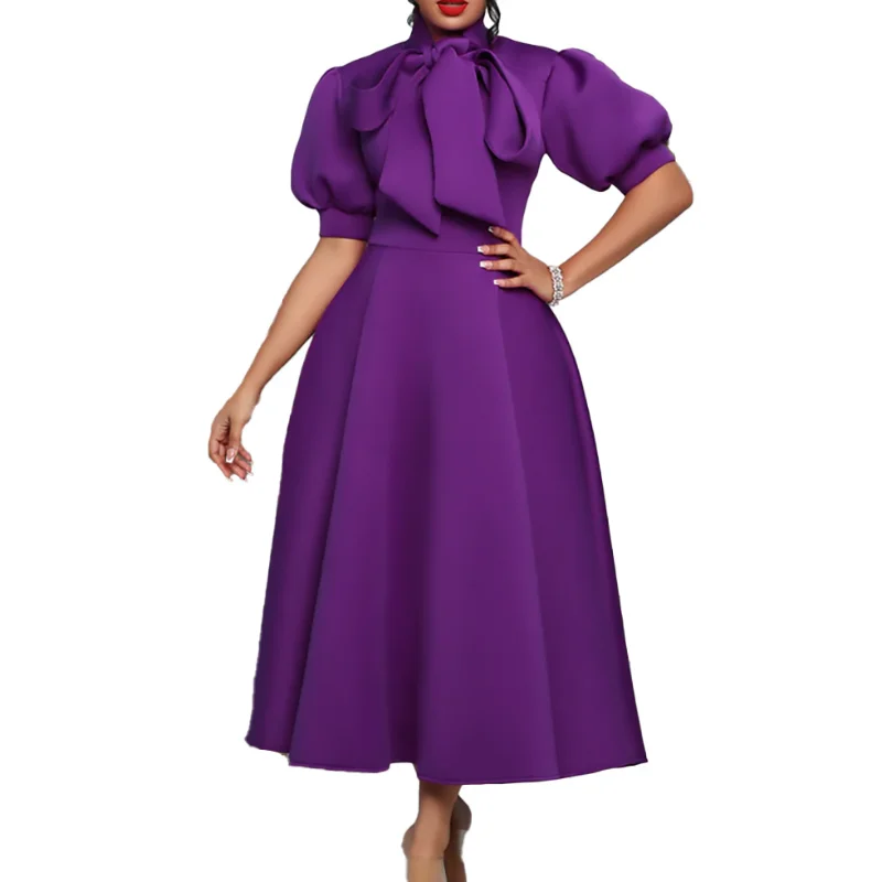 

African Dresses for Women Summer African Women Short Sleeve Red Yellow White Purple Dress African Clothes Women S-3XL