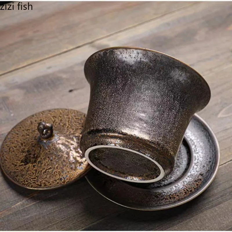 Rust-glazed Ceramic Teacup Saucer Sets Teapot Lid Bowl Kung Fu Teaware Tea Tureen Tea Making Utensils Making Tools