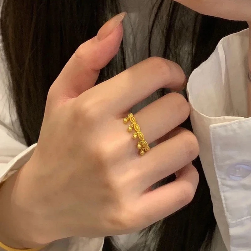 스테인레스 스틸 골드 컬러 비즈 여성을위한 술 손가락 반지 크기 조정 가능한 Anillos 한국어 스타일 쥬얼리 액세서리 선물