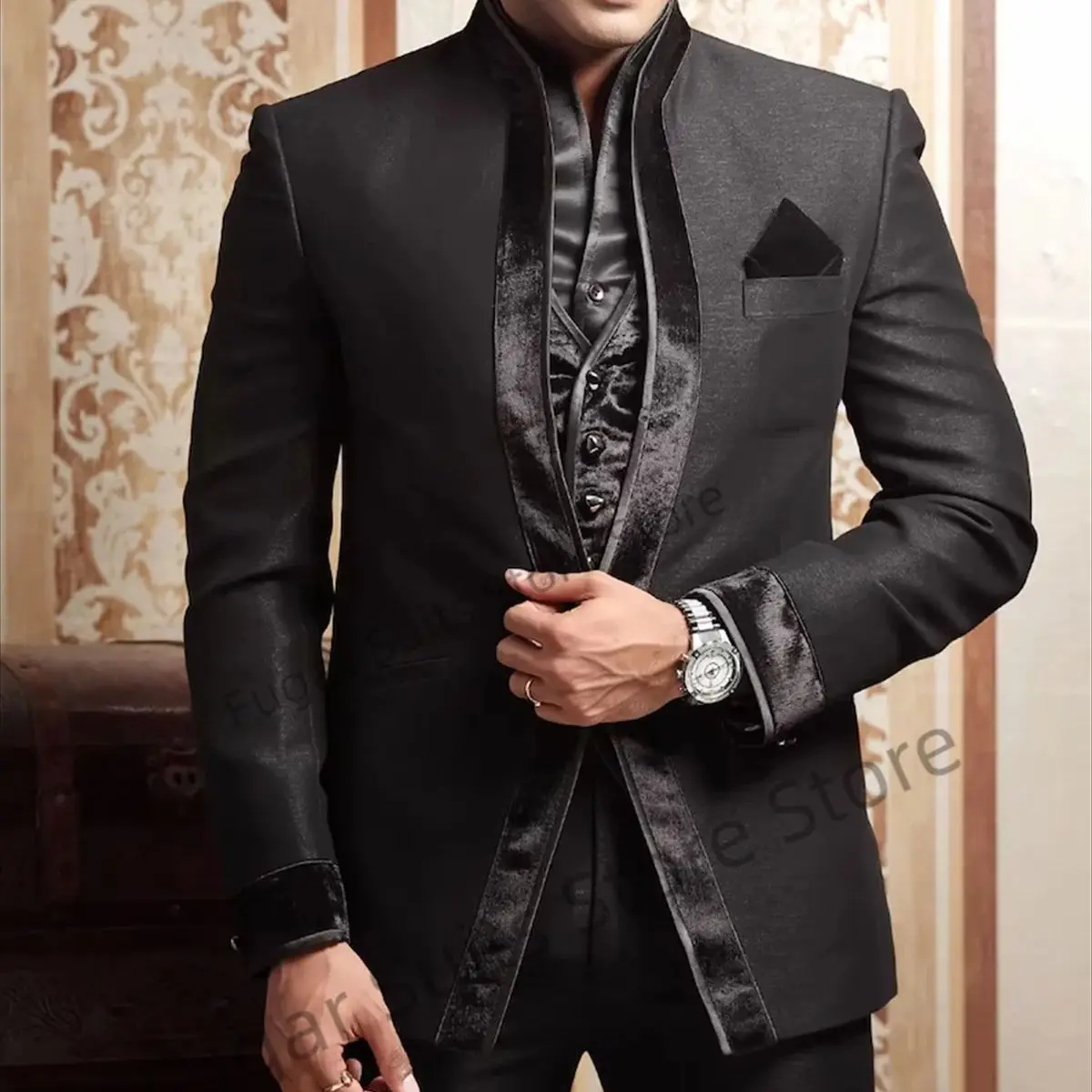 Classic Vintage Black Elegant Men Suits Slim Fit Formal Prom Groom Tuxedos Party 3 Pieces Sets Luxuly Male Blazer Costume Homme