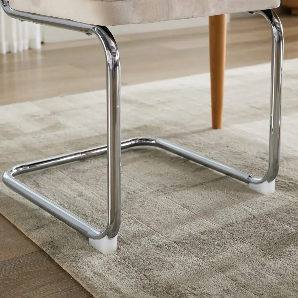 Moderne Esszimmerstühle aus der Mitte des Jahrhunderts, 2er-Set, Samt-Akzentstühle mit Rohrrrückenlehne und rostfreiem Chromsockel, gepolstertes Rattan – Detail 10