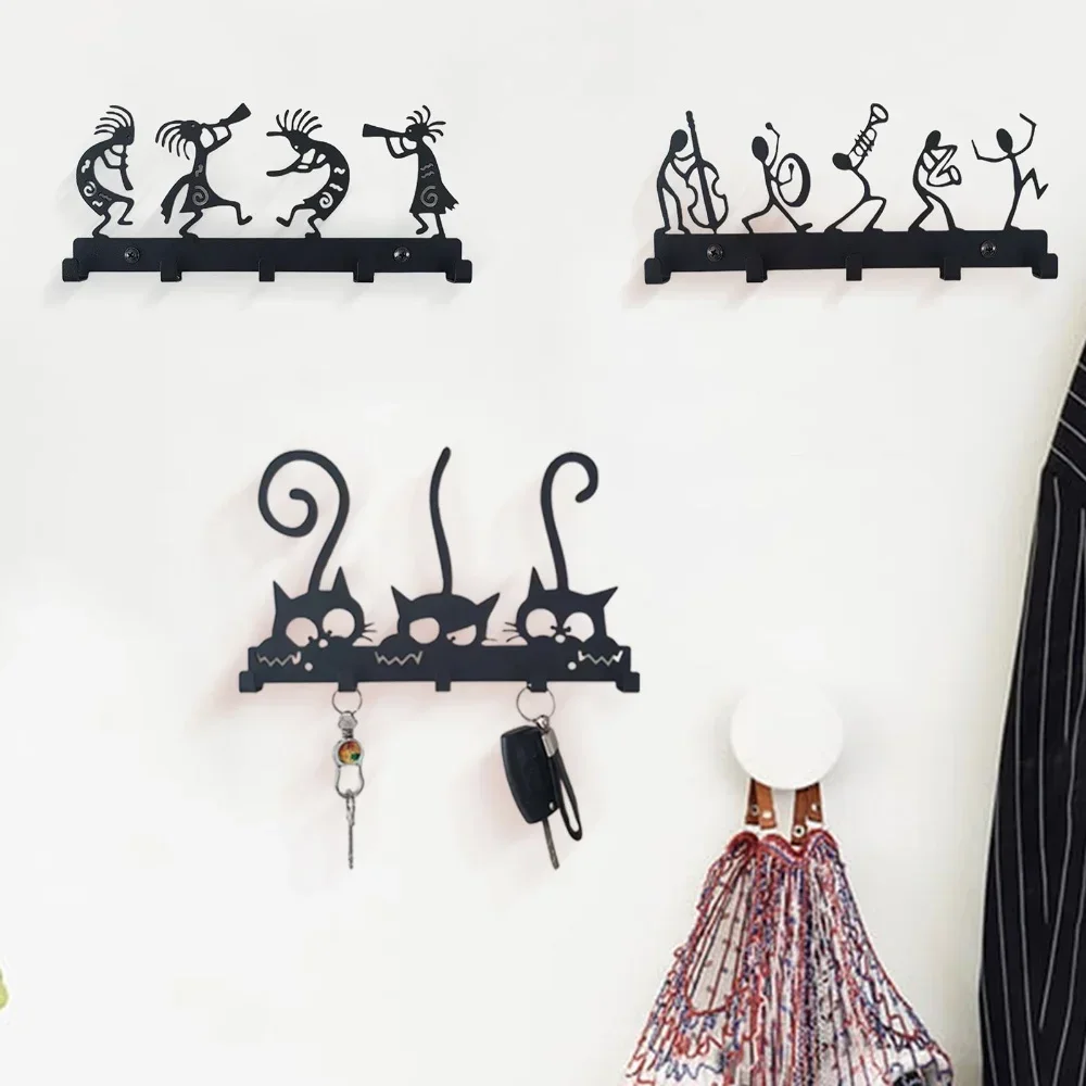 Wall Mounted Coat Rack Vintage Black Metal Key Holder Wall Hooks for Clothes & Hats Stylish Wall Hanger Elegant Artwork 6