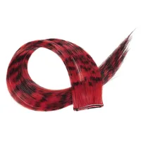 Extensions capillaires synthétiques colorées à clips imprimés à rayures, postiches lisses de 18 pouces pour usage quotidien et fête 3