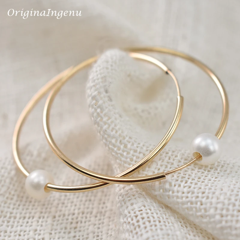 14K Gold Filled Hoop Earrings Natural Pearl Jewelry Gold Hoop Earrings Brincos Pendientes Oorbellen Boho Earrings Gold Jewelry