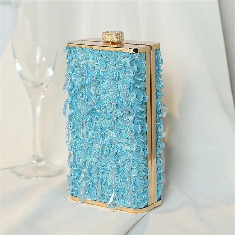 New Women Tassel Evening Clutch Bags Diamond Hasp Wedding Banquet Shoulder Bags Bling Sequins Wallets With Chain 9 Colors