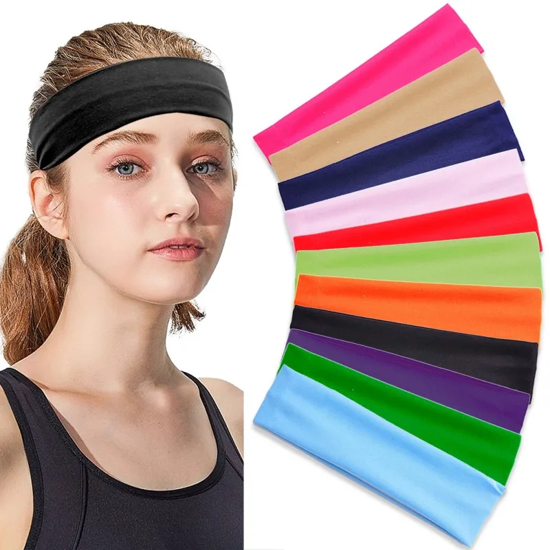 

Summer Sports Yoga Headbands For Women Solid Color Elastic Turban Running Absorb Sweat Elastic Hair Bands Fitness Headwrap Hot