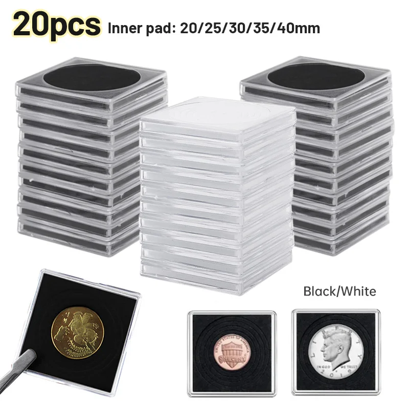 20pcs 20/25/30/35/40mm Square Coin Holder Foam Padding Container Mini ...