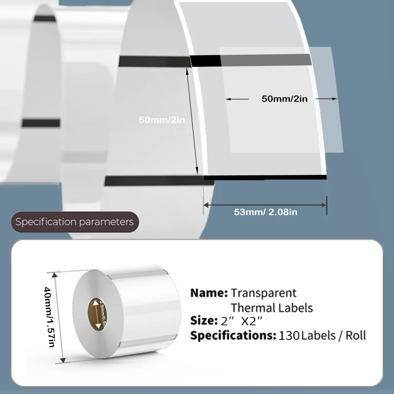 Transparente Etiketten Papier Thermoklebe Etikettenrolle Anzug für Phomemo M110/M200/M120/M220 E210 P50 DETONG P1 SINMARK SK20 – Detail 7