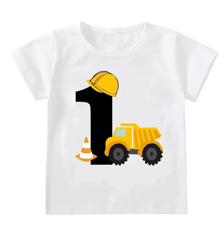 Funny Kids Boys T-shirts Baby Short Sleeve Cute Excavator Tops Children Fashion Tshirt 1-6Years Boy Construction Birthday Shirts - 6