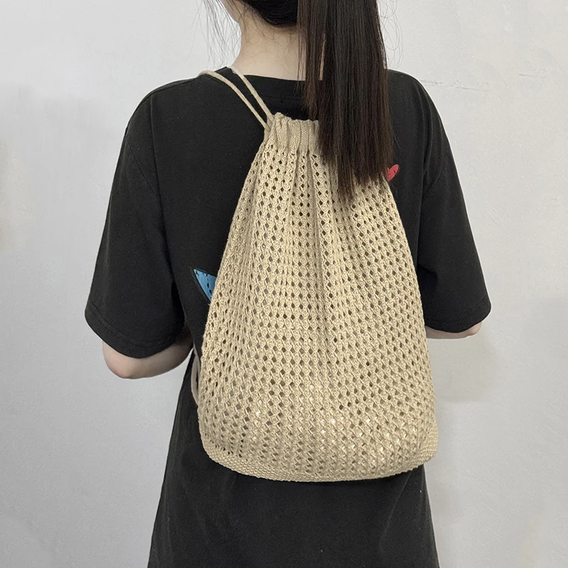 Fashion Women Hollow Woven Shoulder Bags Large Capacity Crochet Bag Knitting Handbags Eco Female Shopping Tote