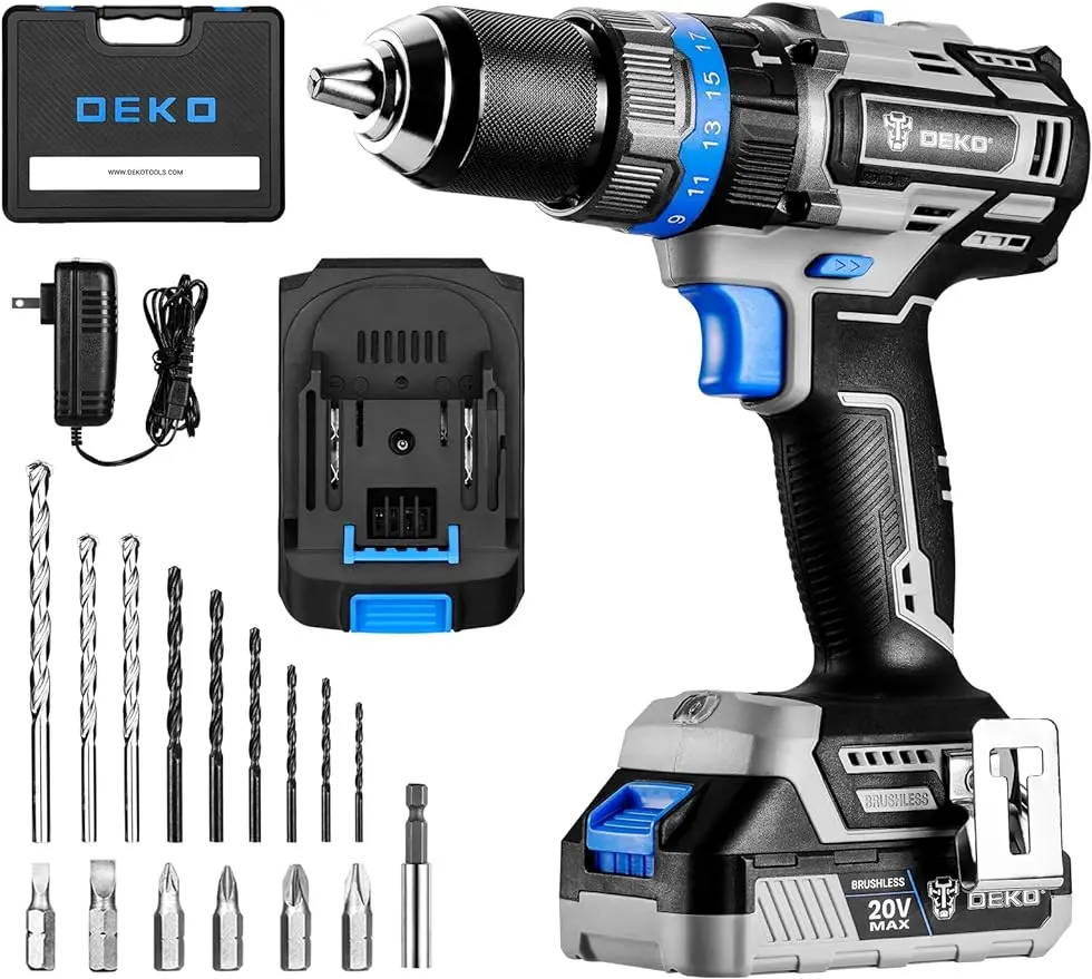 DEKOPRO Hammer Drill 20V Brushless Power Set with Impact Drill Cordless  with Battery and Charger 550 In-lbs