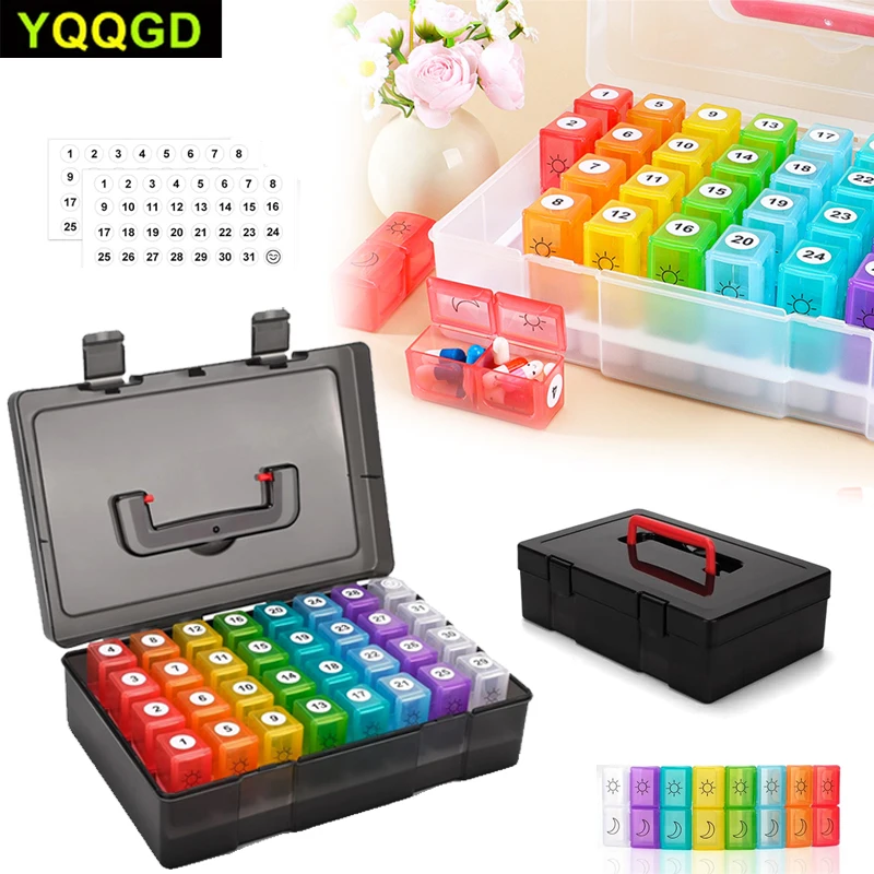 Monthly Pill Organizer with 32 Daily Compartments and Travel Case for Vitamins and Supplements