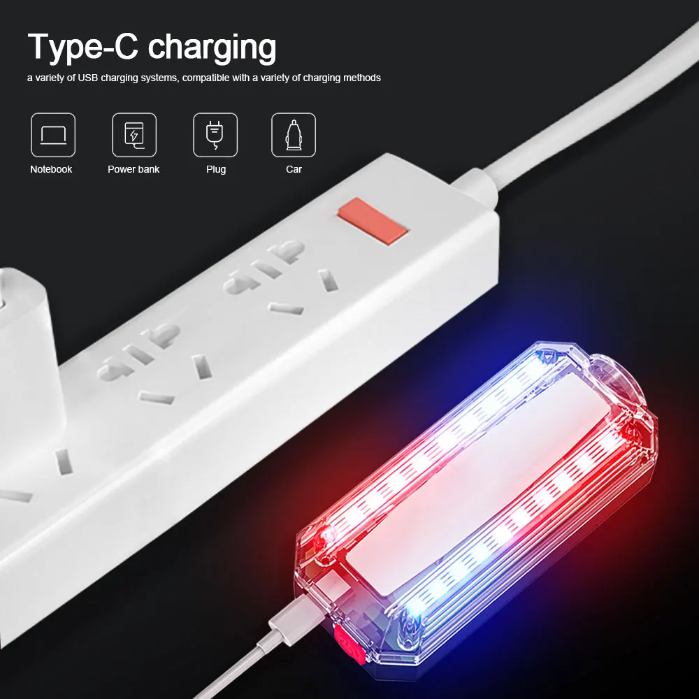 Red&Blue LED Strobe Warning Light Police Shoulder Clip Flashlight Outdoor Running Light USB Rechargeable Safety Helmet Work Lamp 3