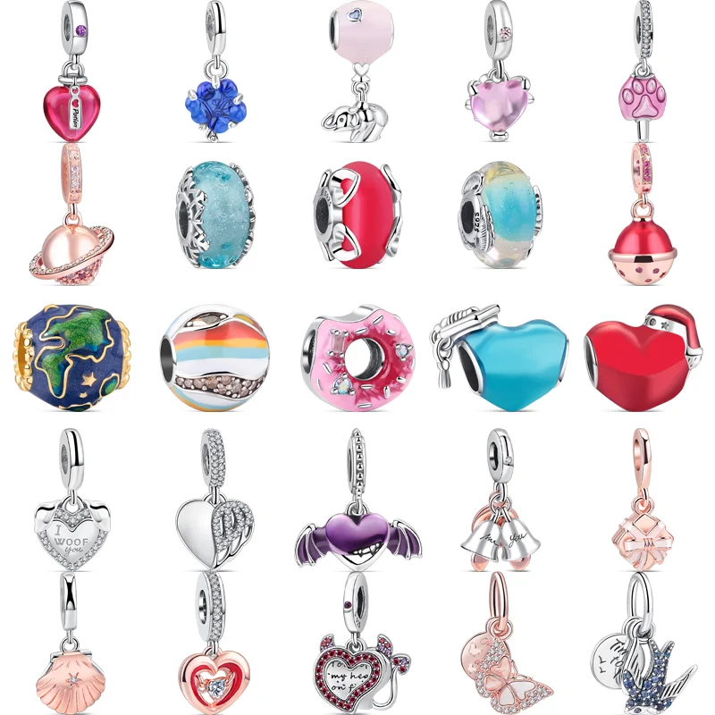

925 Sterling Silver Graduation Heart Star Earth Donut Murano Glass Love Beads Fit Original Pandora Charms Bracelet Women Jewelry
