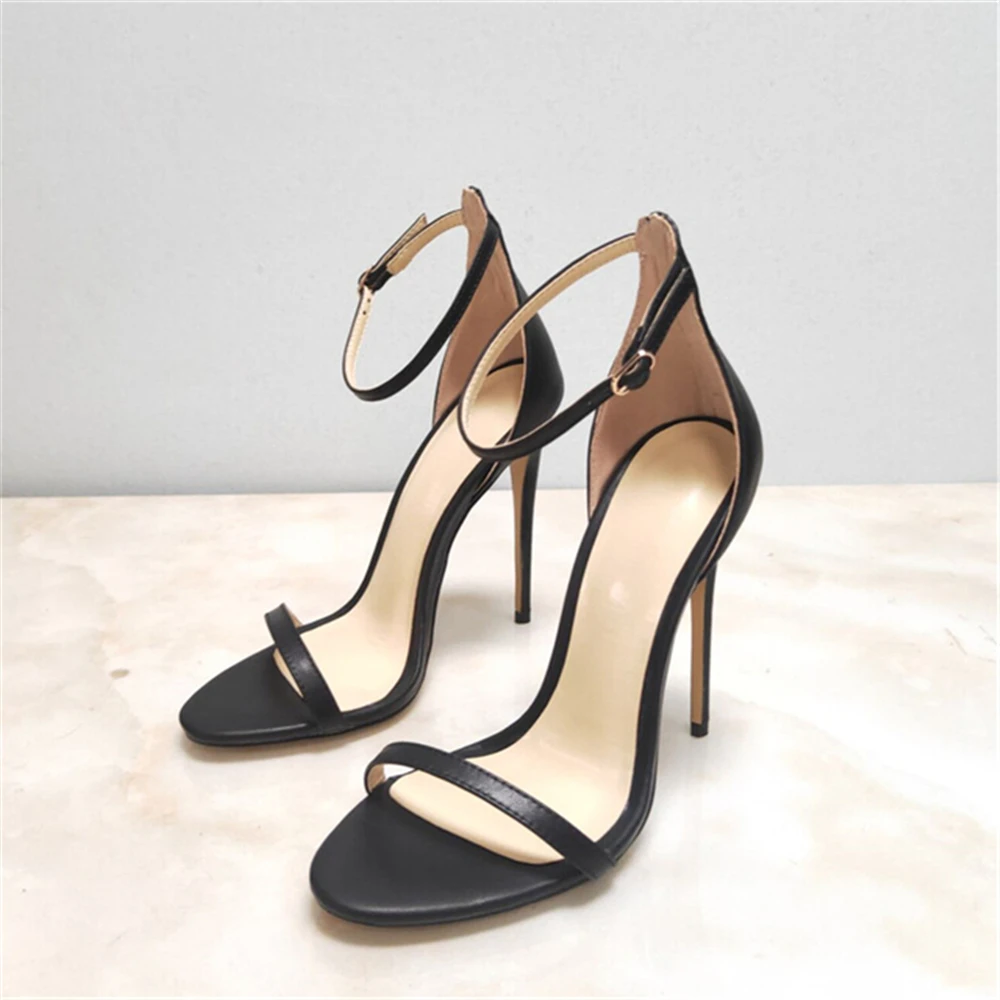 

Fashion Solid Concise High Heels Open Toe Women Pumps Stiletto Shoes Ankle Strap Buckle Strap Narrow Band Sandals Big Size 45