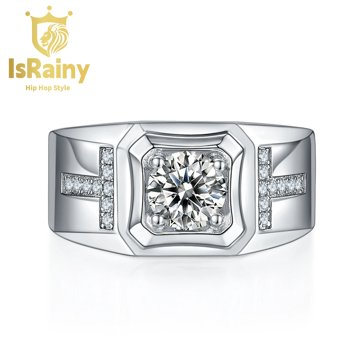 

IsRainy Hip Hop Rock 100% 925 Sterling Silver Round Cut VVS1 D Color Real GRA Moissanite Diamonds Ring Fine Jewelry Pass Test