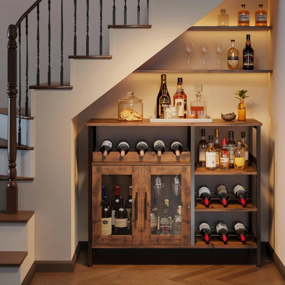 

Bar Cabinet, with Detachable Wine Rack, Coffee Bar Cabinets with Glass Holder, Small Sideboard with Mesh Door, Bar Cabinet