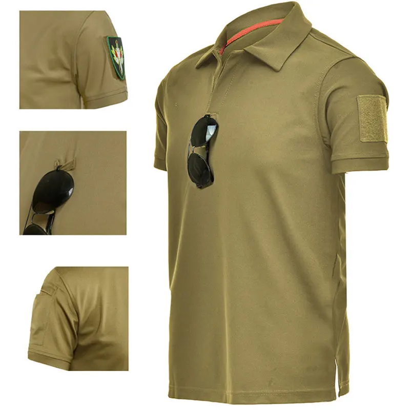 Sport T Shirt Tactical T-Shirt Lapel Loose Summer T-Shirt Quick Drying Short Sleeves Men Elastic Summer Outdoor Camping Hiking