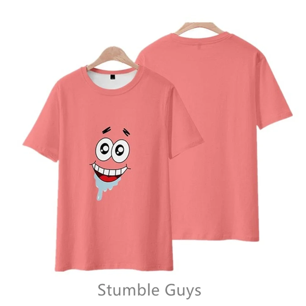 2024 Summer New Boys Clothes Girls 3D SpongeBob SquarePants Round Neck T-shirt Kids Street Leisure Sports Large Breathable Tops 5