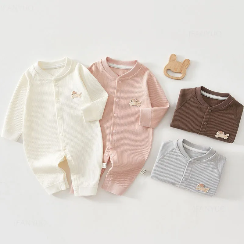 Spring Autumn Newborn Baby Long Sleeve Jumpsuit Cotton Cartoon Infant Rompers Sleepwear Simple Versatile Korean Kids Bodysuits