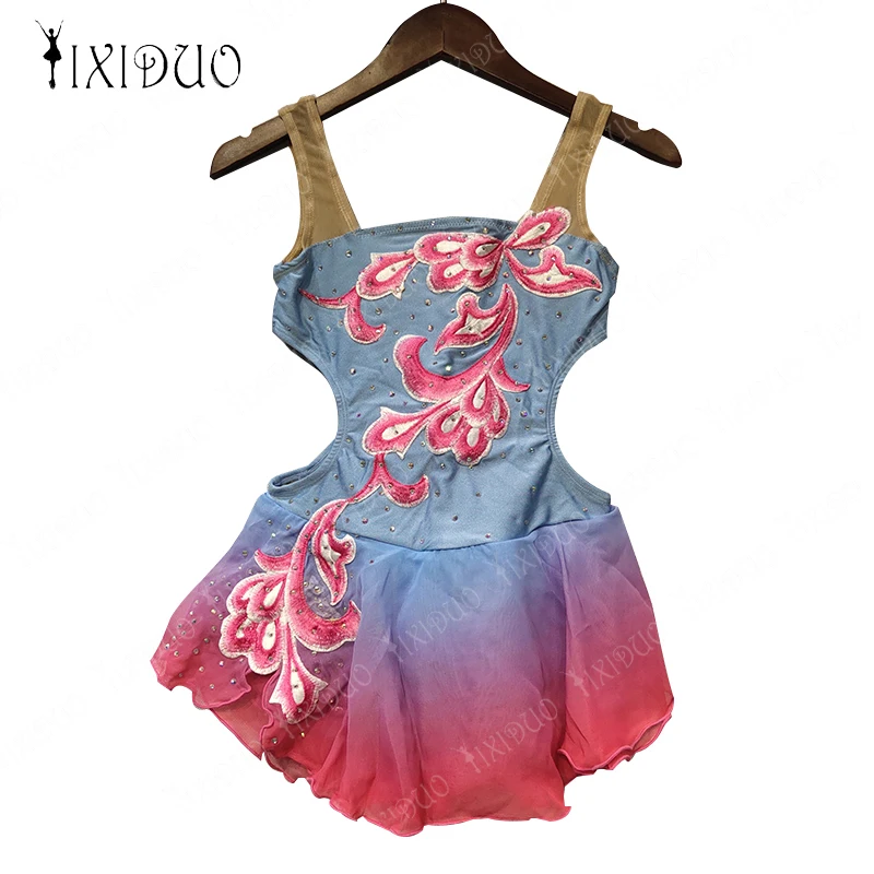 

Figure Skating Competition Women's Dress Children's Rhythmic Gymnastics Tight Sleeveless Sling Pink Gradient Optional Clothing