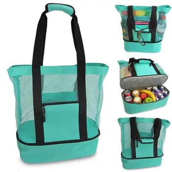 Large Mesh Beach Cooler Bag Outdoor Camping Picnic Storage Drink Food Tote Thermal Insulation Lunch Box