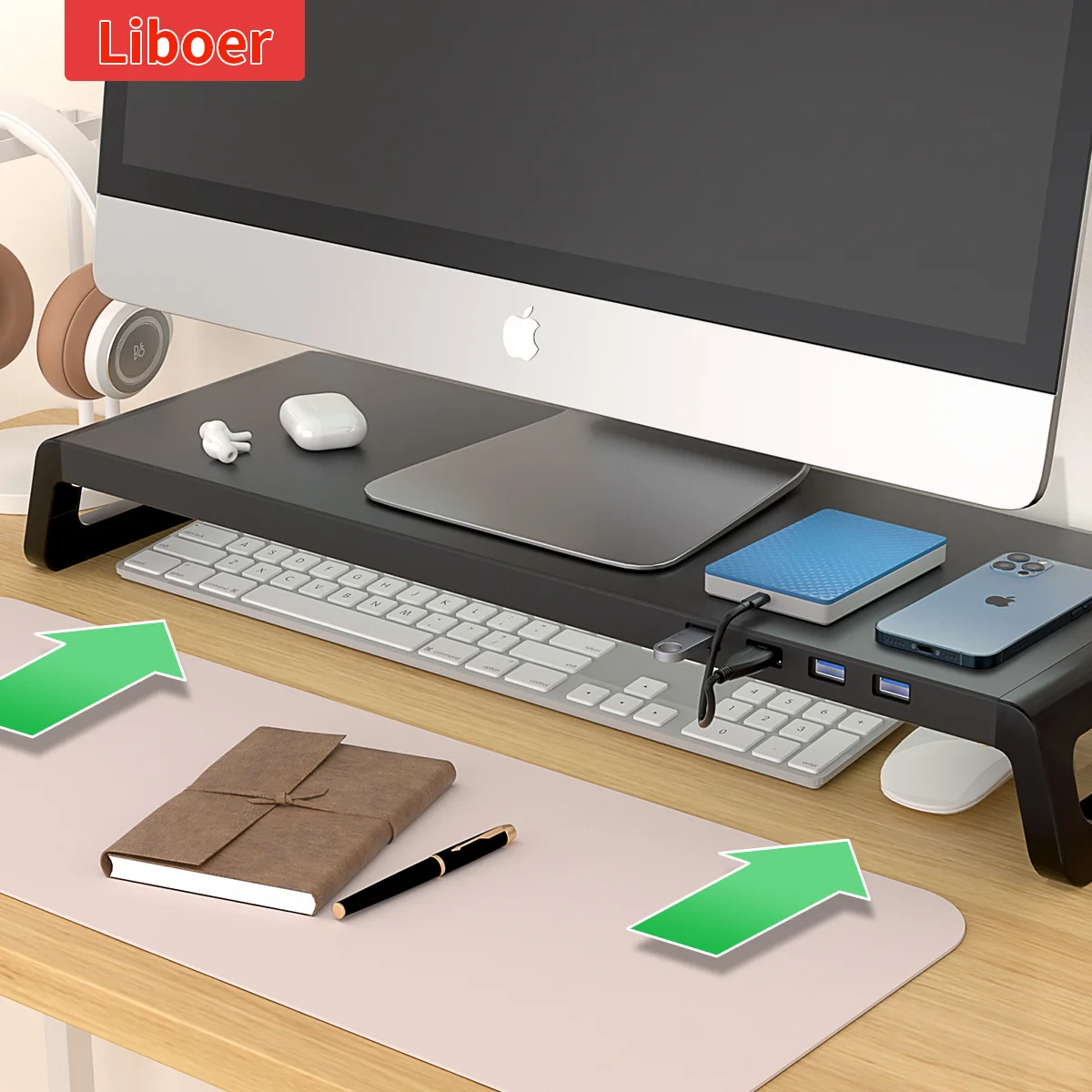 Aluminium-Monitor-Stand-Riser-with-4-USB-3-0-Port-Keyboard-Storage-PC ...