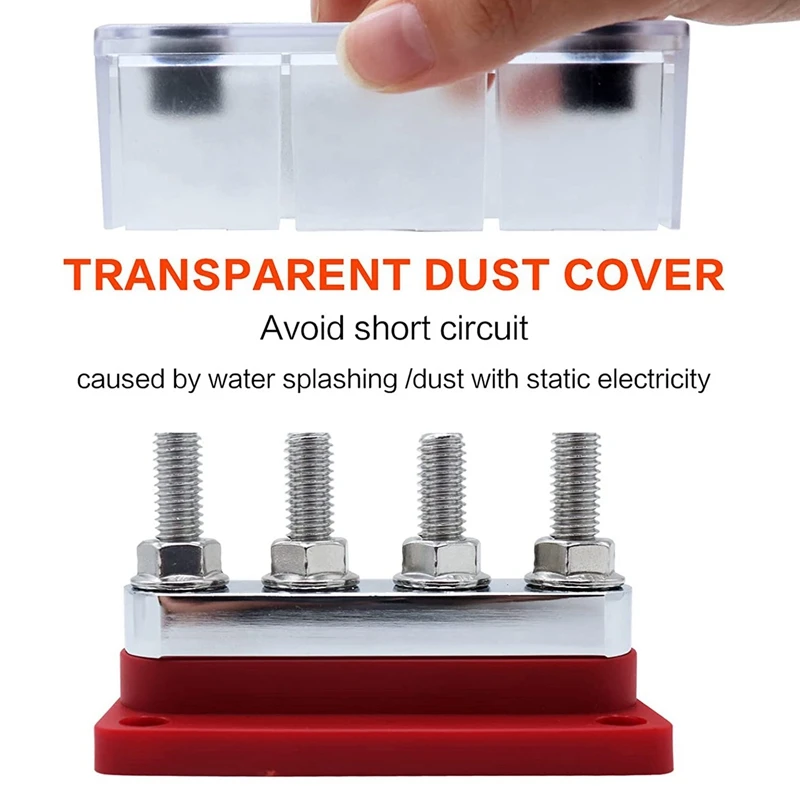 마린 버스 바 터미널 블록, 마린 DC 12V, 24V, 48V, 커버 포함, 레드, 2X 600A, 4 스터드 (3/8 인치), M10