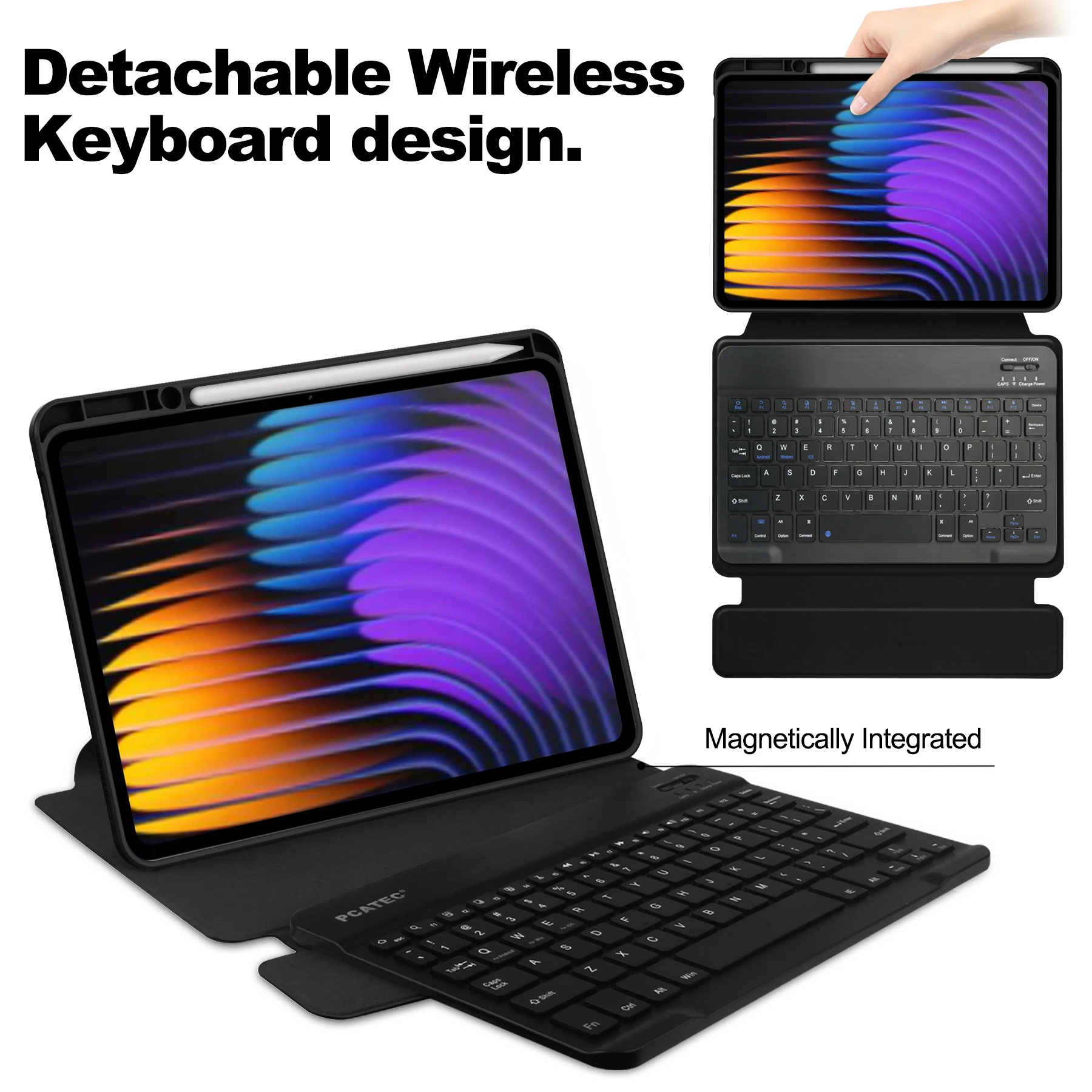 Detachable Wireless Keyboard Case with 360° Rotatable Stand & Smart Cover