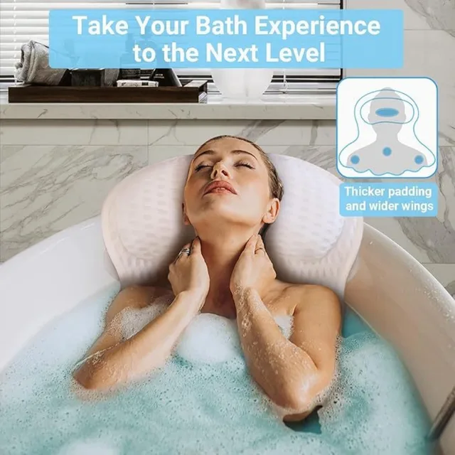 Almohada De Bañera Con 6 Ventosas Antideslizantes - Malla 4D, Ergonómica, Cómoda Para SPA En Casa, Fácil Secado