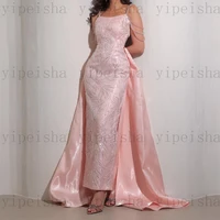 Customized square collar Formal Evening Dresses Beading Sequined Lace Appliques Long Prom Gown detachable Train Party Dress - Image 5