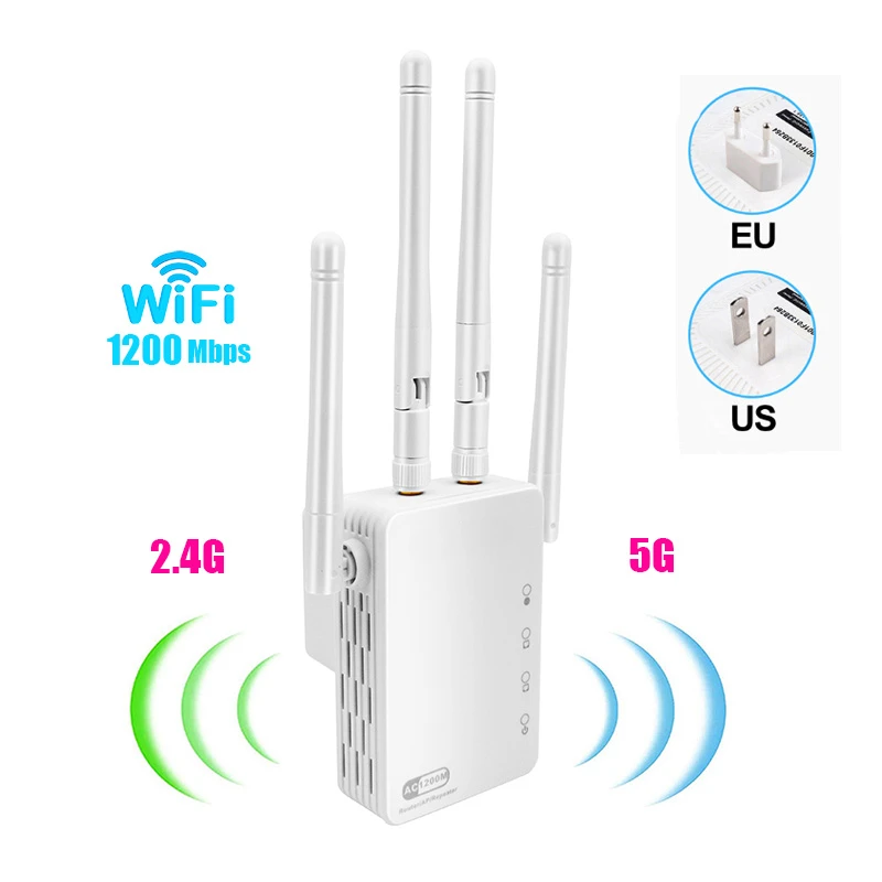 

1200Mbps WiFi Repeater Dual band Wifi Signal Extender Booster 4 antennas Wifi Repeater 1200Mbps 4g Wireless Range Extender