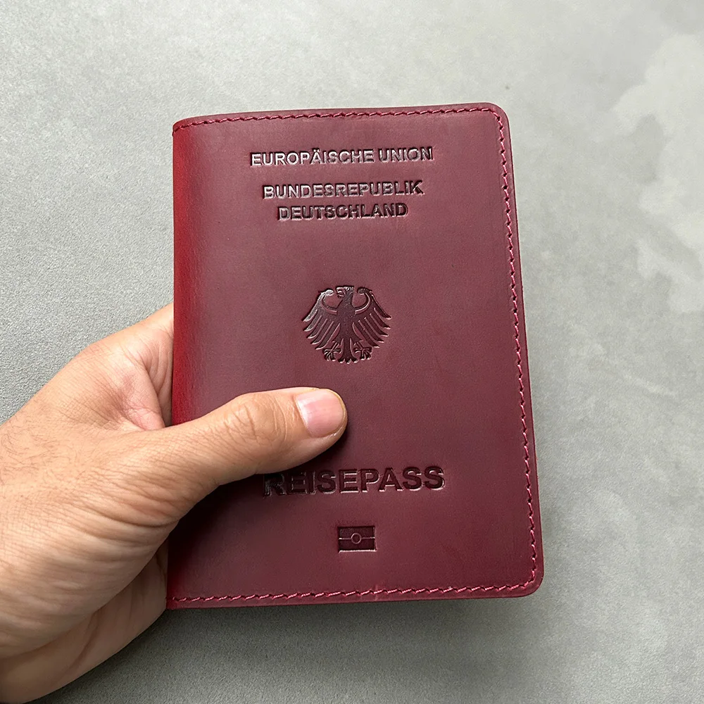 Real Leather Germany Passport Cover Customised Crazy Horse Genuine Leather for Men Business German Case passport holder