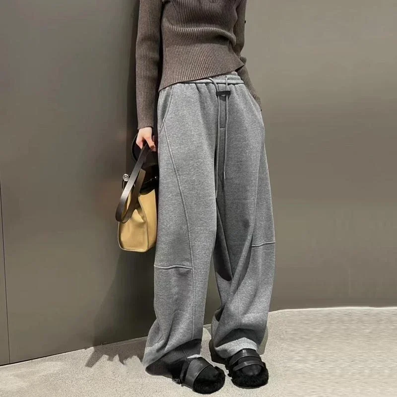 

Deeptown Vintage Grey Sweatpants Women Harajuku Baggy Black Brushed Pants Korean Fashion Casual Sports Trousers Straight Joggers