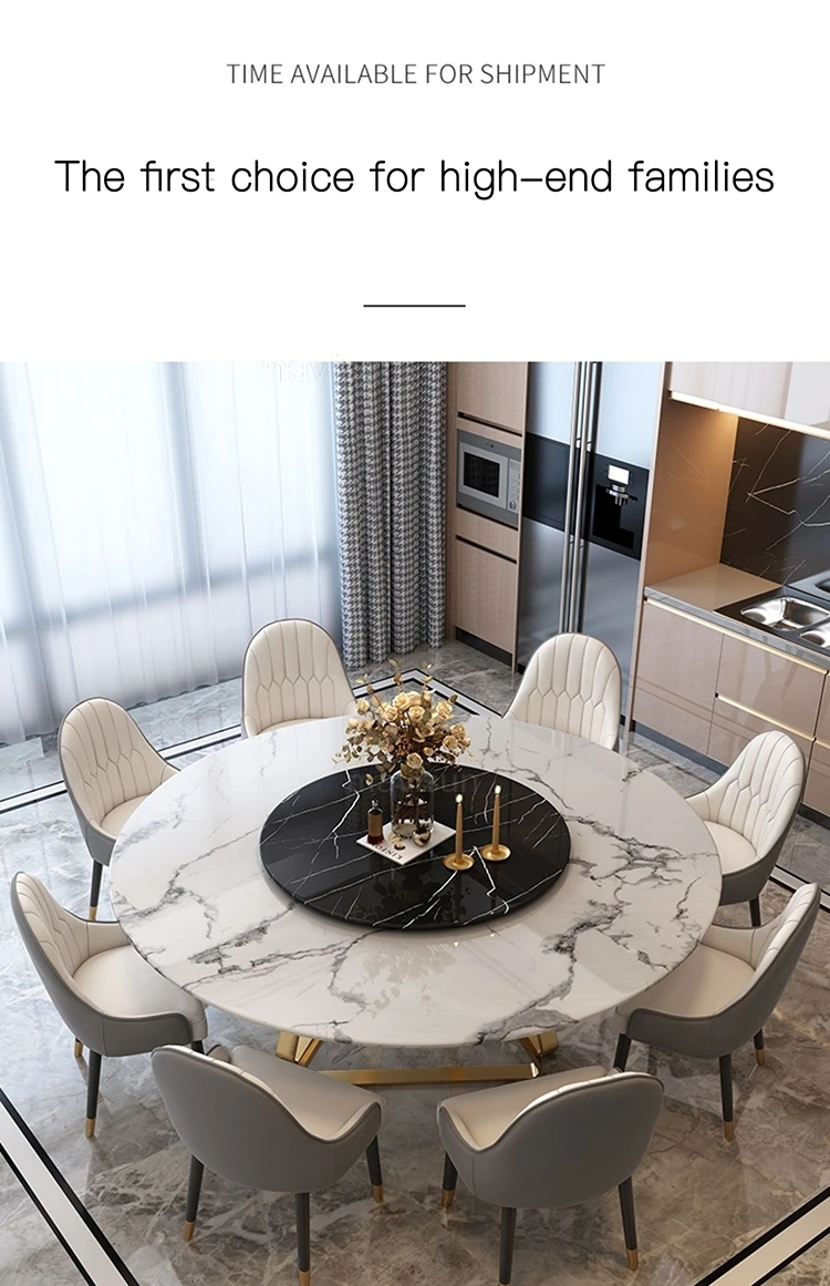 Description Picture 4 of itemGorgeous Golden Dining Table Turntable Leisure Round Marble Kitchen Table Chair Villa High-End Italian Mesa De Jantar Furniture