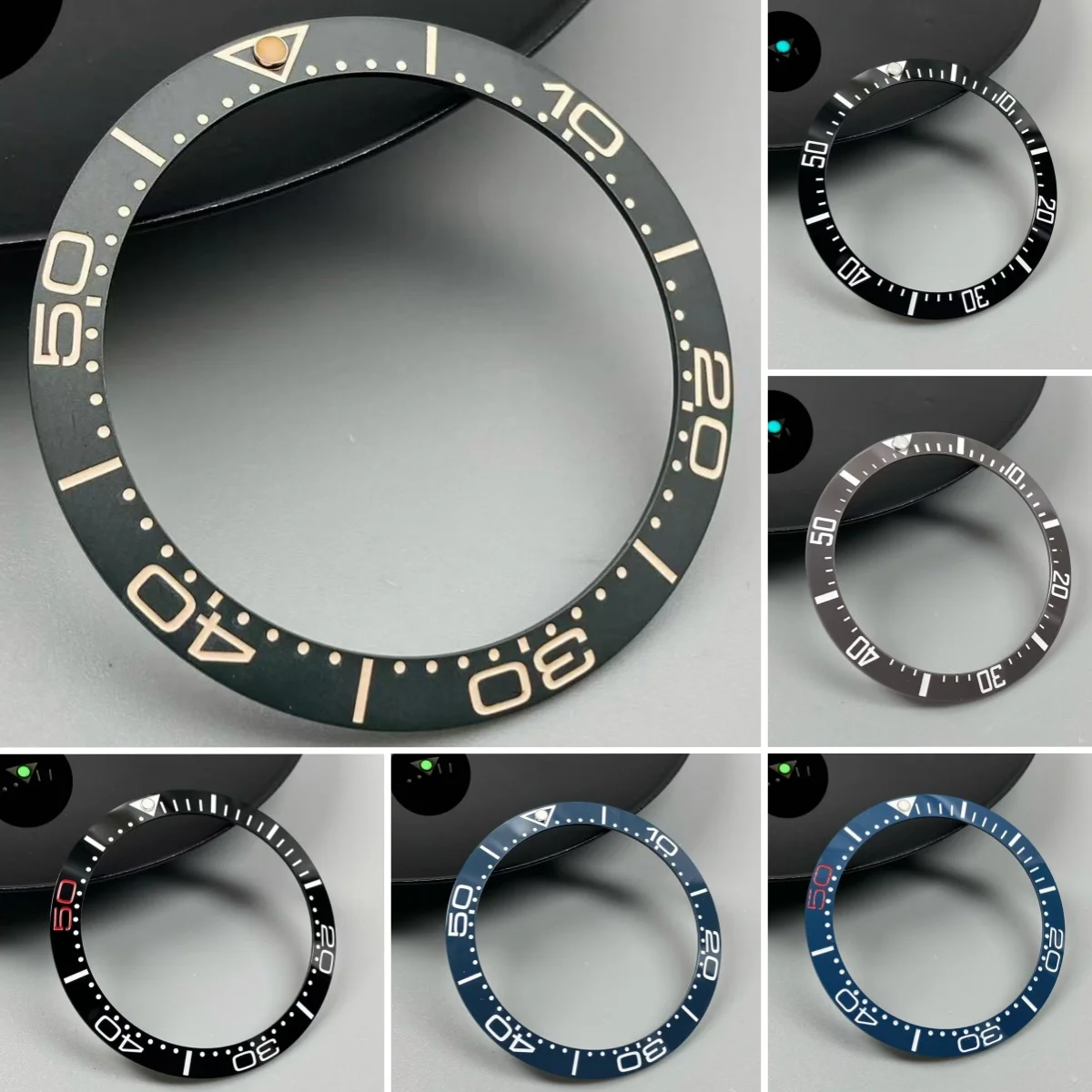 Blue/Green Luminous 38mm Tilted Ceramic Bezel Insert Ring