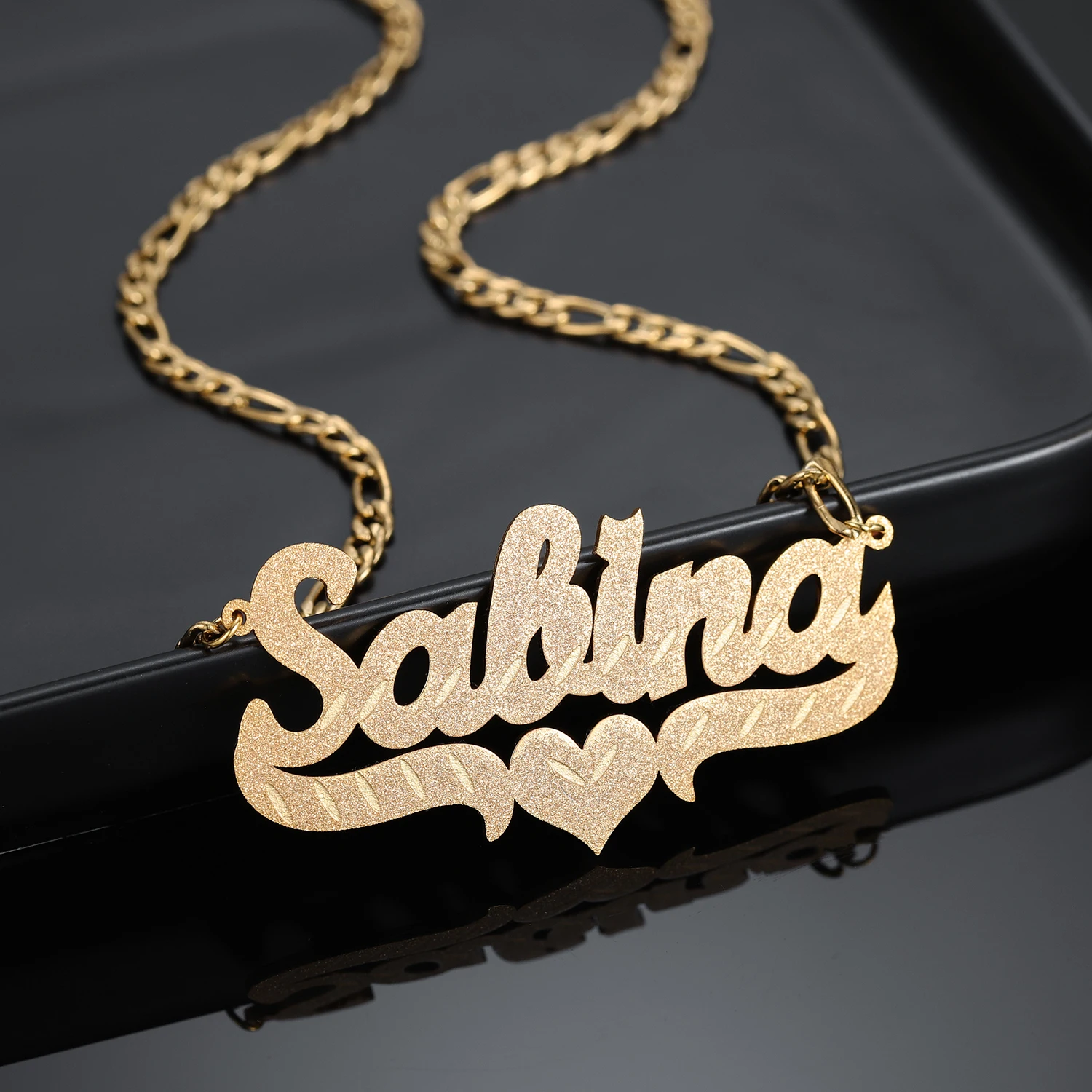 Personalized Diamond Cut Name Necklace For Women Custom Gold Plated Stainless Steel Nameplate Frosted Names Pendant ChainJewelry