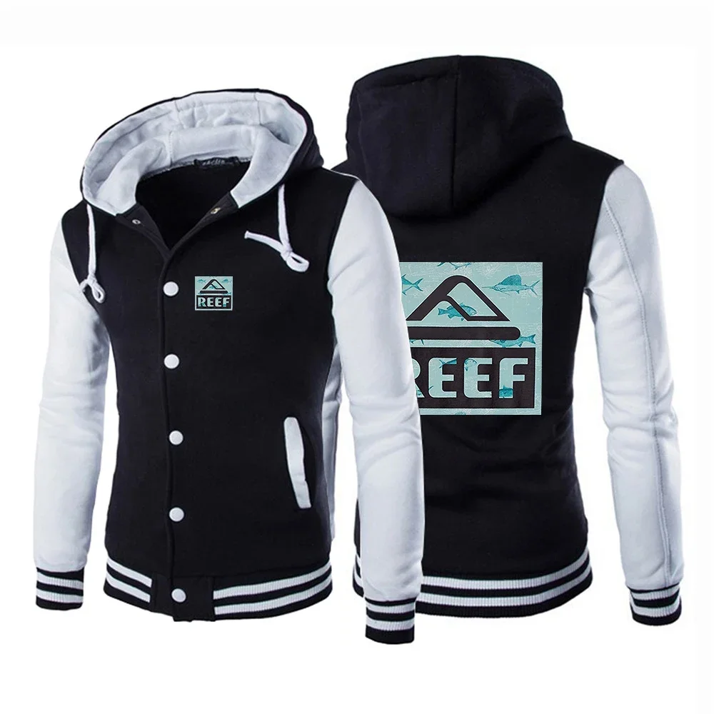 

REEF Logo 2024 Men Brand Hot Sale Spring and Autumn Printing Hooded Button Baseball Uniform Jacket Coat Tracksuit