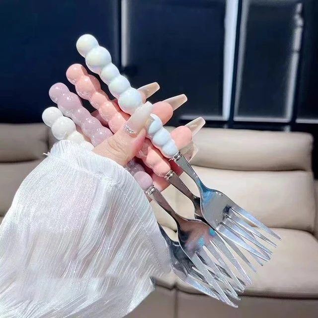 Tenedor de acero inoxidable con mango de perla: Elegancia para Postres y Pastas | Emoape