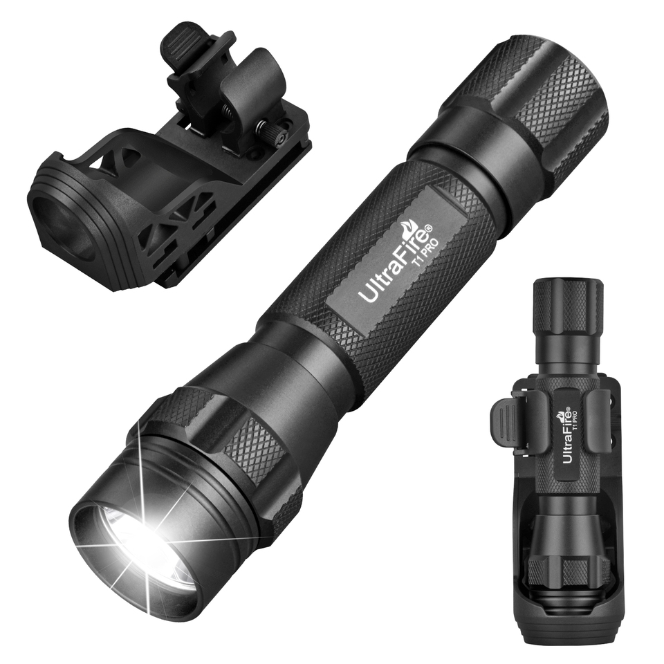 UltraFire T1 Pro Army Tactical LED Flashlight 1200LM Powerful Rechargeable Torch Light Outdoor Military Police Lamp with Holster