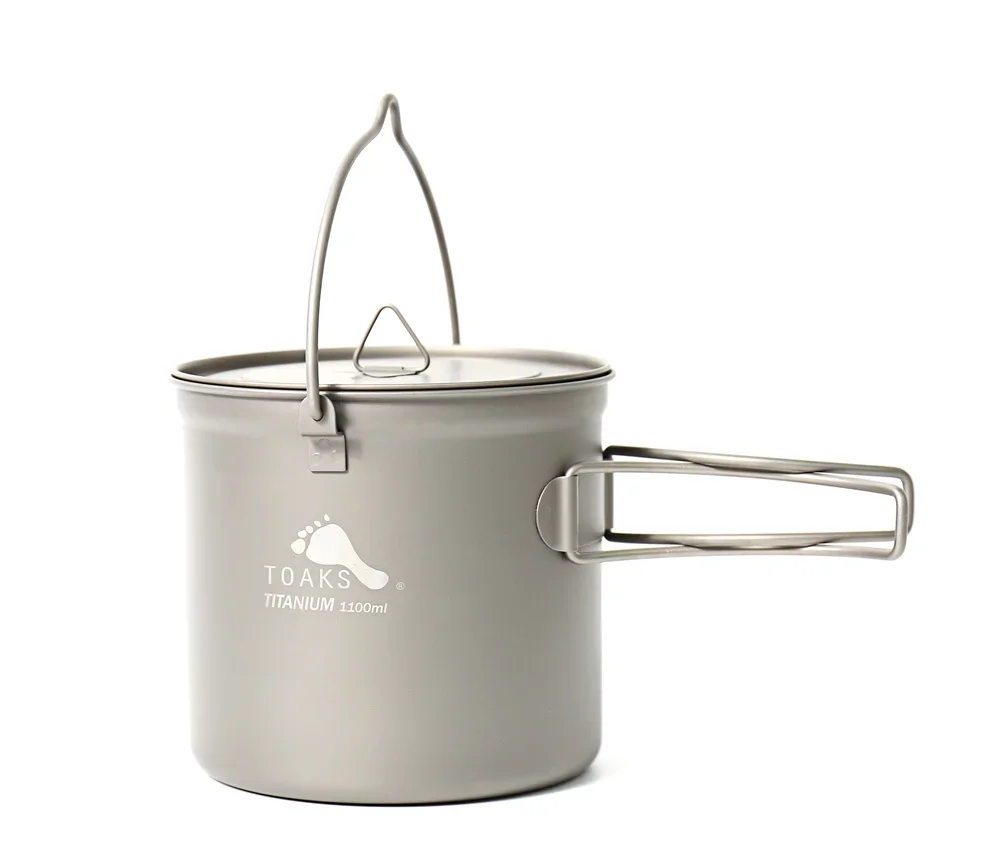 TOAKS Titanium Combo Set POT-1100-BH & STV-11 Camping Equipment 1100ml Pot with Bail Handle and Wood Stove Portable Burner 4