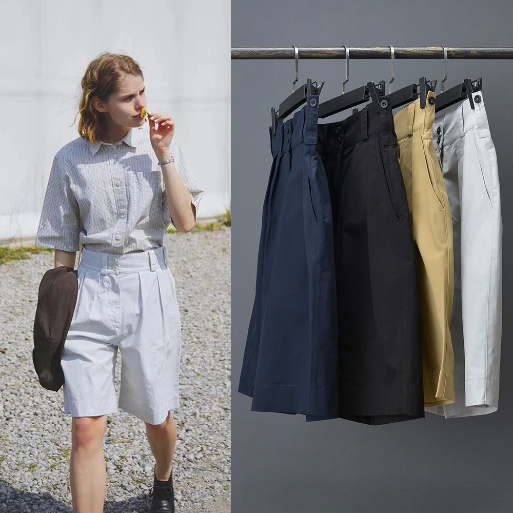 Summer Fashion Shorts for Women High Waist Cotton Casual Black Green White Elastic Waist Wide Leg Short Women's Clothing