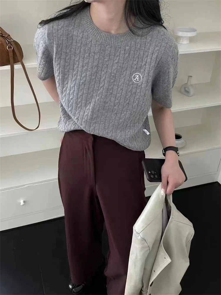 

Short Sleeve Pullovers New Fashion 100% Merino Wool Women Sweater Tops Jerseys O-Neck Spring Autumn Jumper Knitwear Clothing