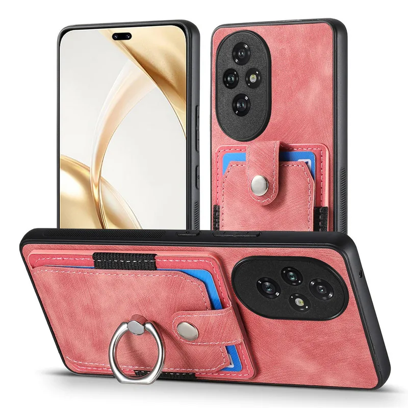 Luxury Leather Card Ring Magnet Back Case - Premium 5G Smart Cover