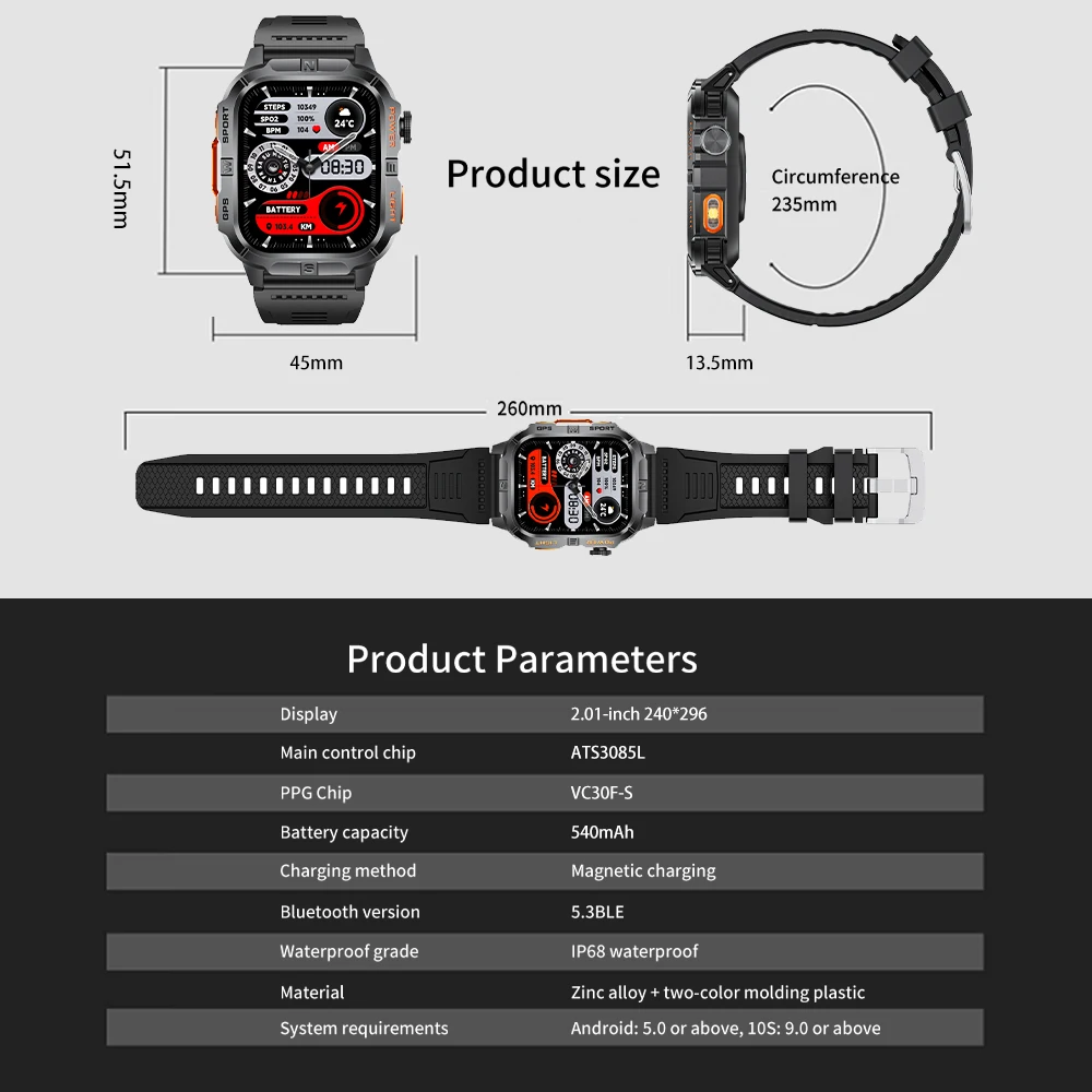 Professionelle Outdoor Gps Smartwatch Mit Kompass Und Bluetooth_voghion.com