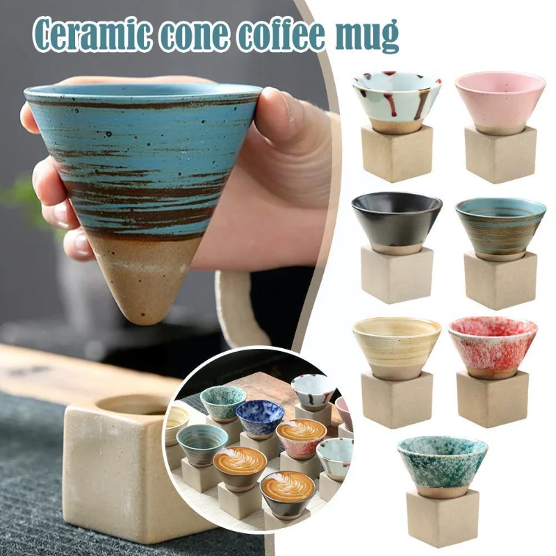 Cone Shaped Espresso Cup With Base Ceramic Stylish Coffee Mugs Vintage  Style Rough Pottery