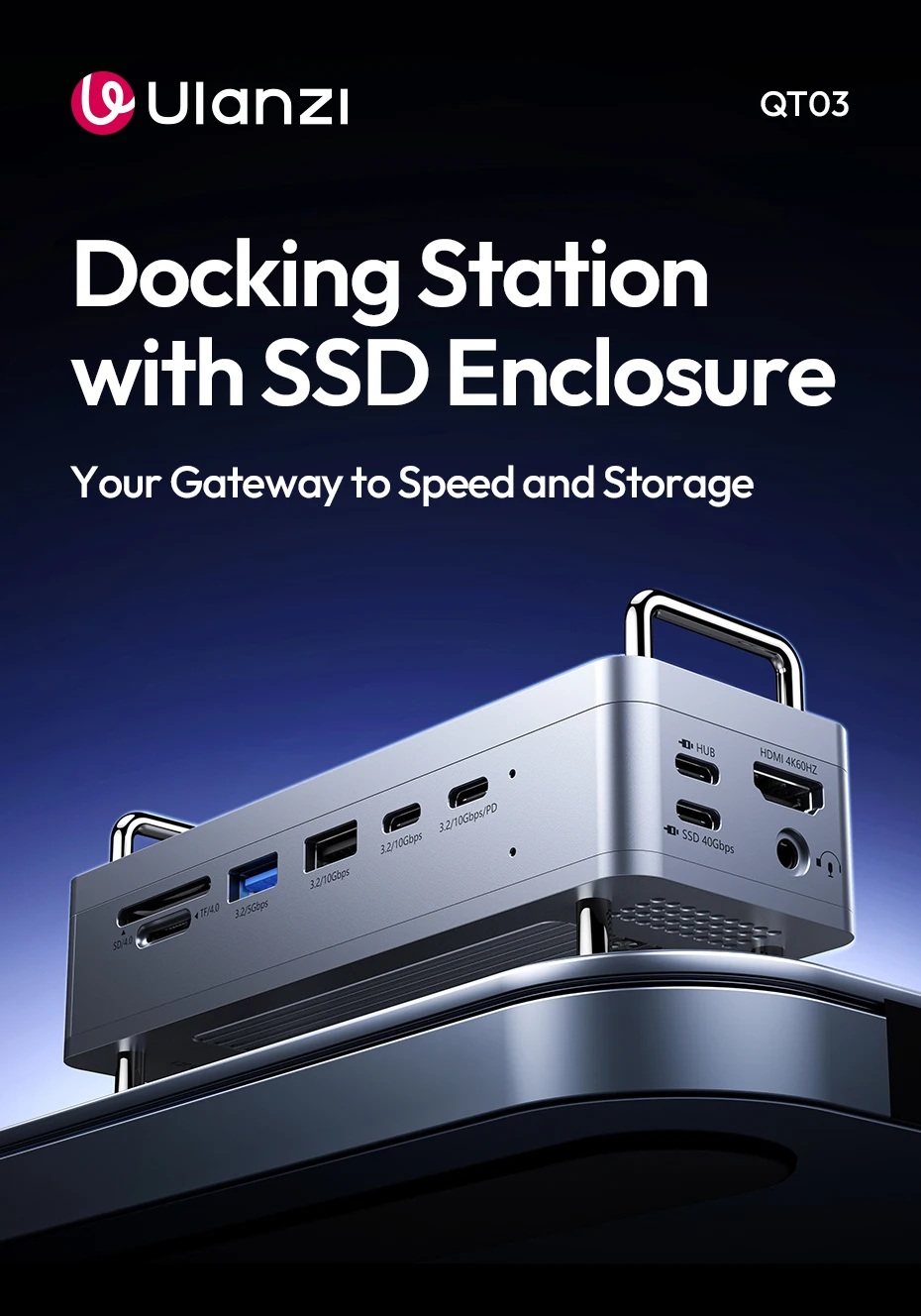  QT03 Docking Station with SSD Enclosure 2-in-1 Minimalist Setup for Storage Ch